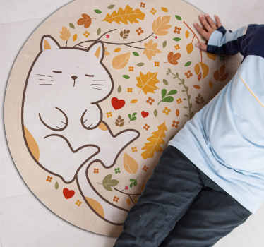 Gato dormindo e tapete de vinil de folhas de outono - TenStickers