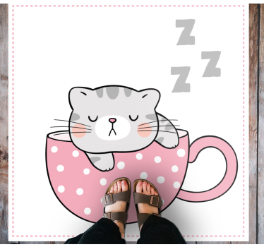Gato fofo dormindo na xícara de café desenho animado - TenStickers