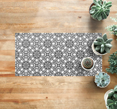 Mandala floral preto e branco tapete de mandala - TenStickers