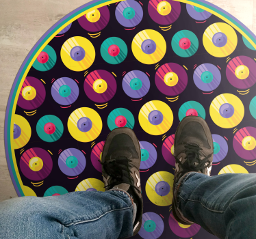 Padrão de tapete retrô de disco de vinil - TenStickers