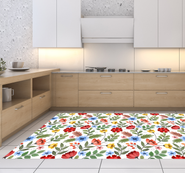 Piso de cozinha vintage com buquê de flores - TenStickers