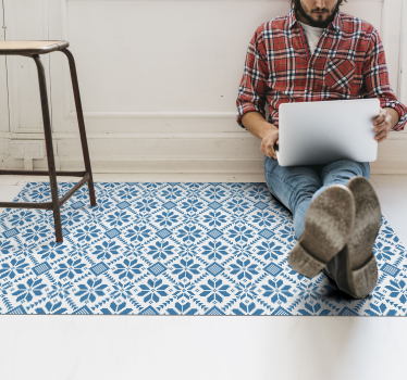 Piso de vinil em mosaico floral azul e branco - TenStickers