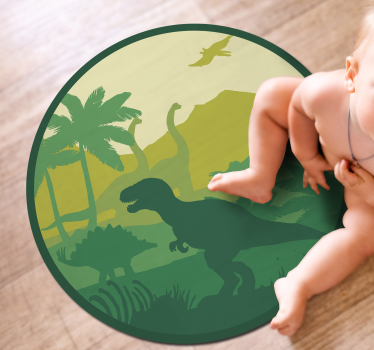 Silhueta de dinossauros em uma bela paisagem de tapete circular - TenStickers