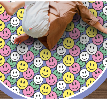 Tapete circular de carinhas sorridentes em tons pastel coloridos - TenStickers
