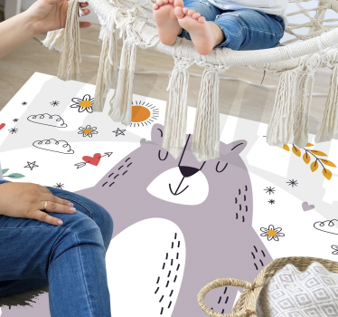 Tapete de animal fofo urso floral - TenStickers
