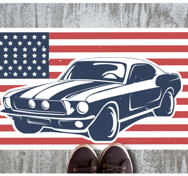 Tapete vinílico juvenil bandeira dos eua e automóvel - TenStickers
