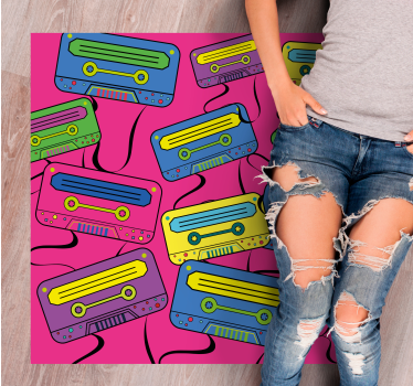 Tapete vinílico juvenil fitas cassete vibrantes - TenStickers