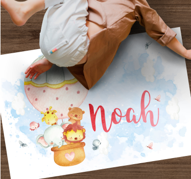 Tapete vinílico para bebés aventura de balão com nome - TenStickers