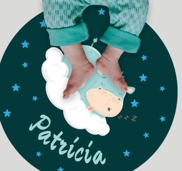 Tapete vinílico para bebés hipopótamo sonolento com nome - TenStickers