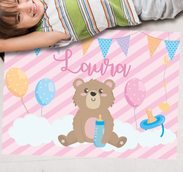 Tapete vinílico para bebés urso festivo com nome - TenStickers