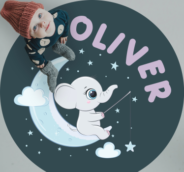 Tapete vinílico para bebés elefante na lua com nome - TenStickers