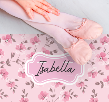 Tapete vinílico juvenil design floral rosa com nome - TenStickers