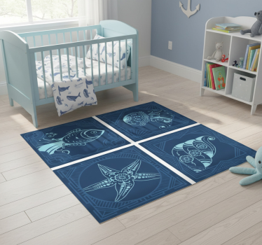 Tapete vinílico de animais azuis ornamentais - TenStickers