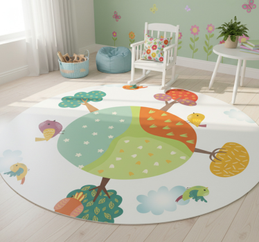 Tapete vinílico de animais círculo branco primavera - TenStickers