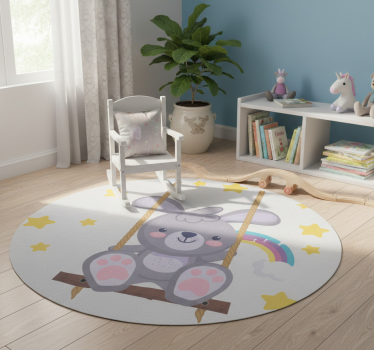 Tapete vinílico de animais coelho no balanço estrelado - TenStickers