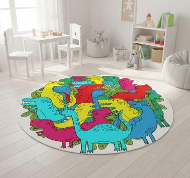 Tapete vinílico de animais dinossauro colorido redondo - TenStickers