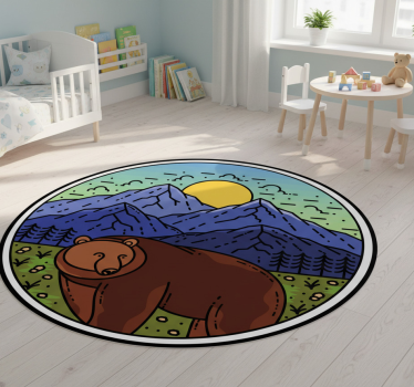 Tapete vinílico de animais montanha com urso redondo - TenStickers