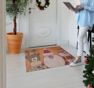 Tapete vinil do Natal renas de Papai Noel e boneco de neve - TenStickers