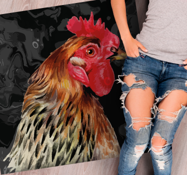 Tapete vinílico estampa de animal cabeça de galo colorida - TenStickers