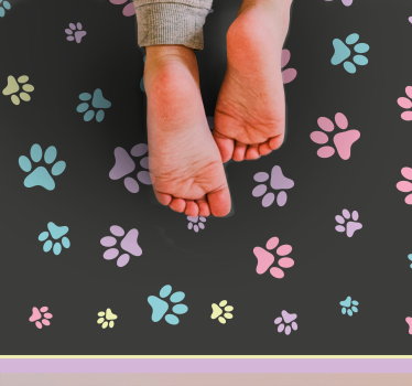 Tapete vinílico estampa de animal pegadas coloridas - TenStickers