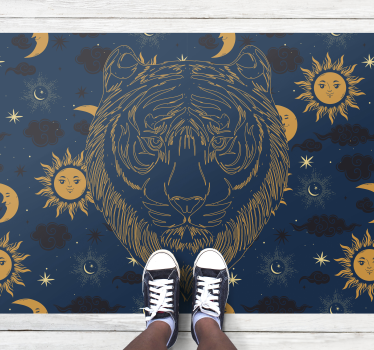 Tapete vinílico estampa de animal tigre e sóis - TenStickers