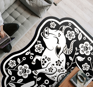 Tapete vinílico de animais touro floral elegante - TenStickers