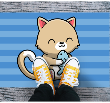 Tapete vinílico de animais gato fofo com peixe - TenStickers