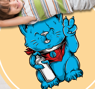 Tapete vinílico de animais gato azul com mamadeira - TenStickers