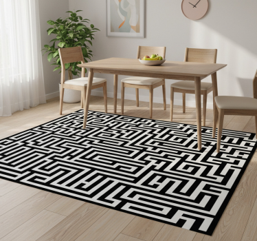 Tapete vinílico para sala de jantar labirinto preto e branco - TenStickers