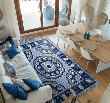 Tapete vinílico para sala de jantar design azul oriental - TenStickers