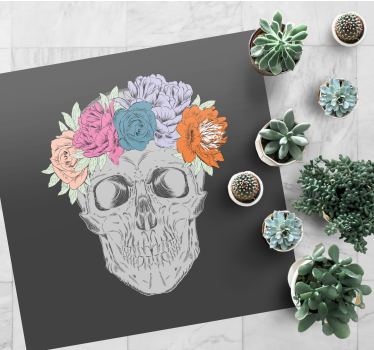 Tapete vinílico juvenil arte de caveira floral - TenStickers