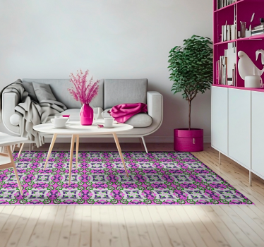 Tapete vinílico retro azulejo hidráulico rosa - TenStickers