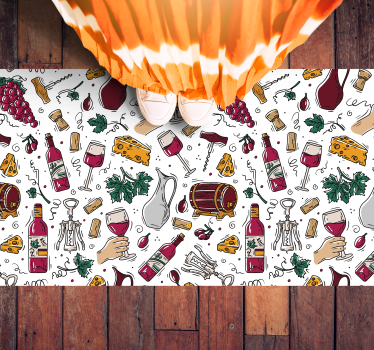 Uvas, vinho e queijo padrão vintage para pisos de cozinha - TenStickers