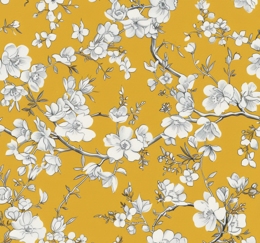 Tapete vinílico amarelo padrão floral vintage - TenStickers