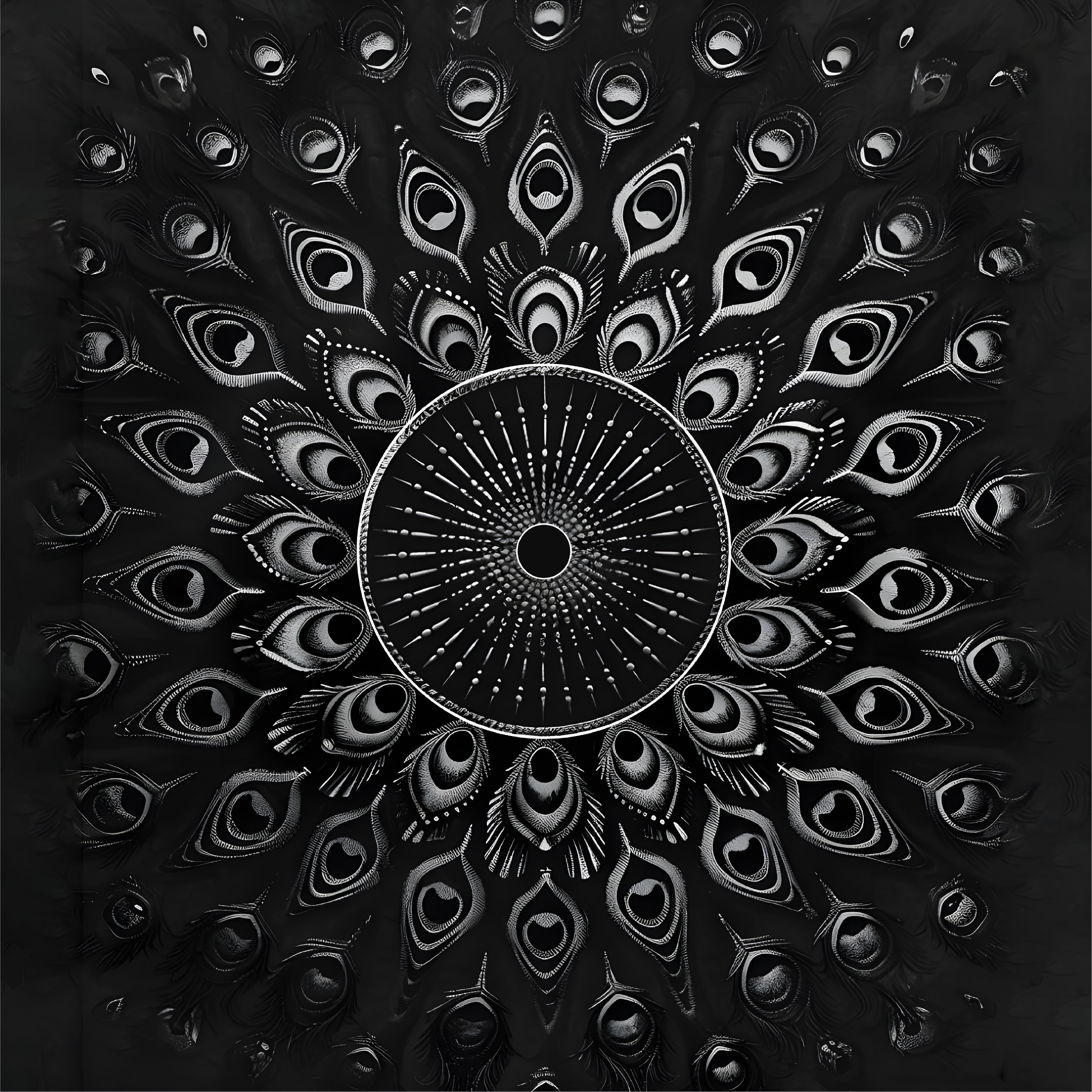 Tapete vinílico preto penas de pavão - TenStickers