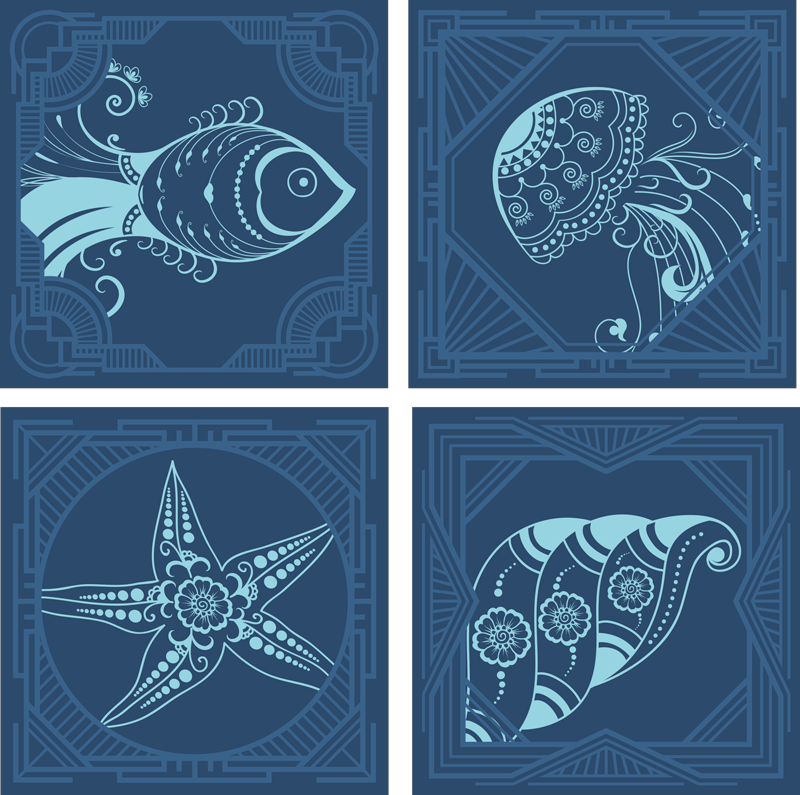 Tapete vinílico de animais azuis ornamentais - TenStickers