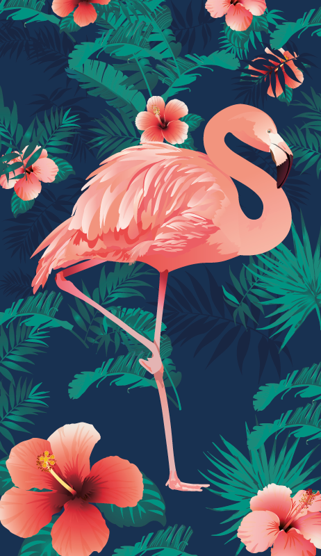 Tapete vinílico de animais flamingos cor-de-rosa tropicais - TenStickers