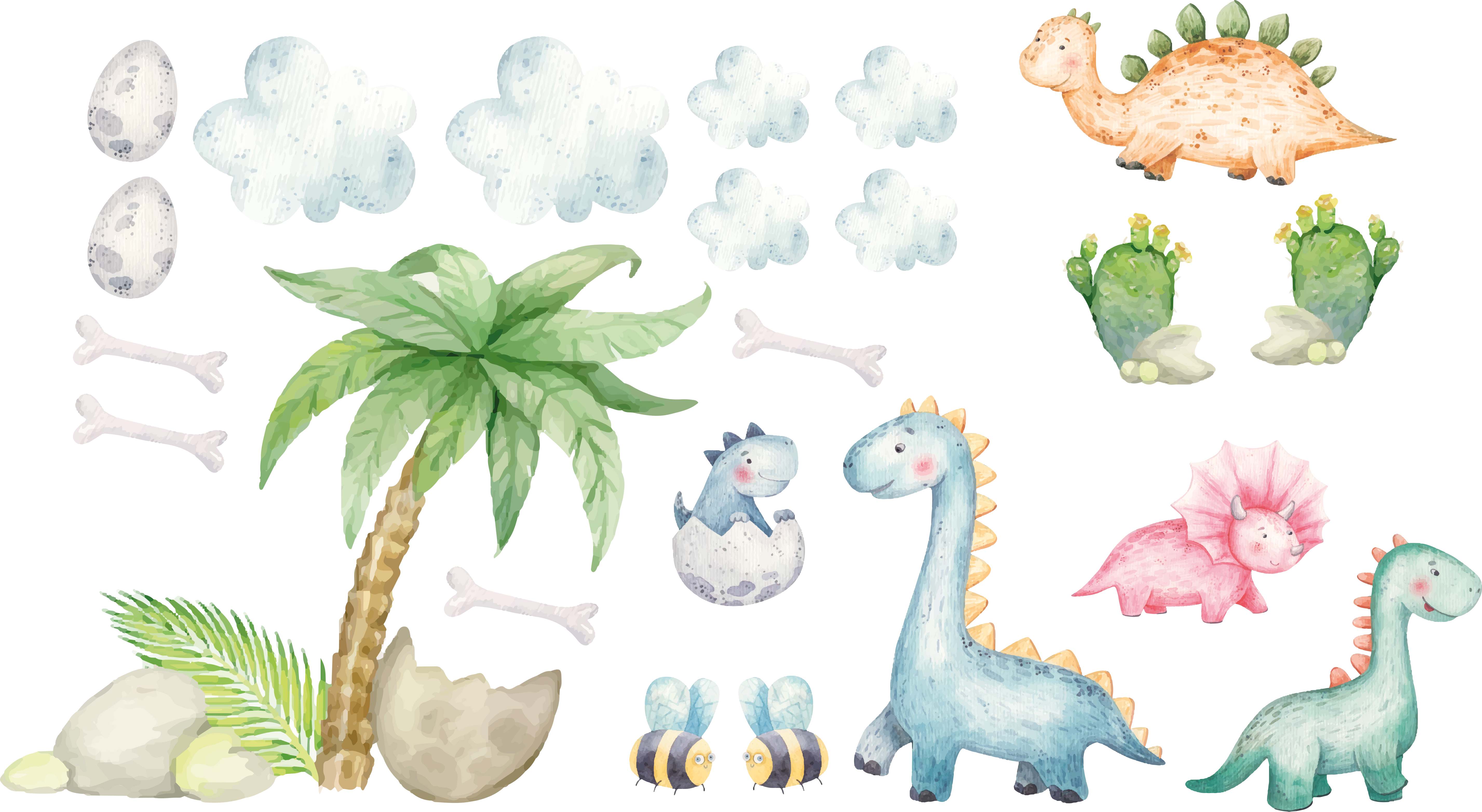 Tapete vinílico de animais dinossauros aquarelados fofos - TenStickers
