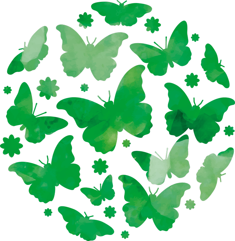 Tapete vinílico de animais borboletas aquareladas verdes - TenStickers