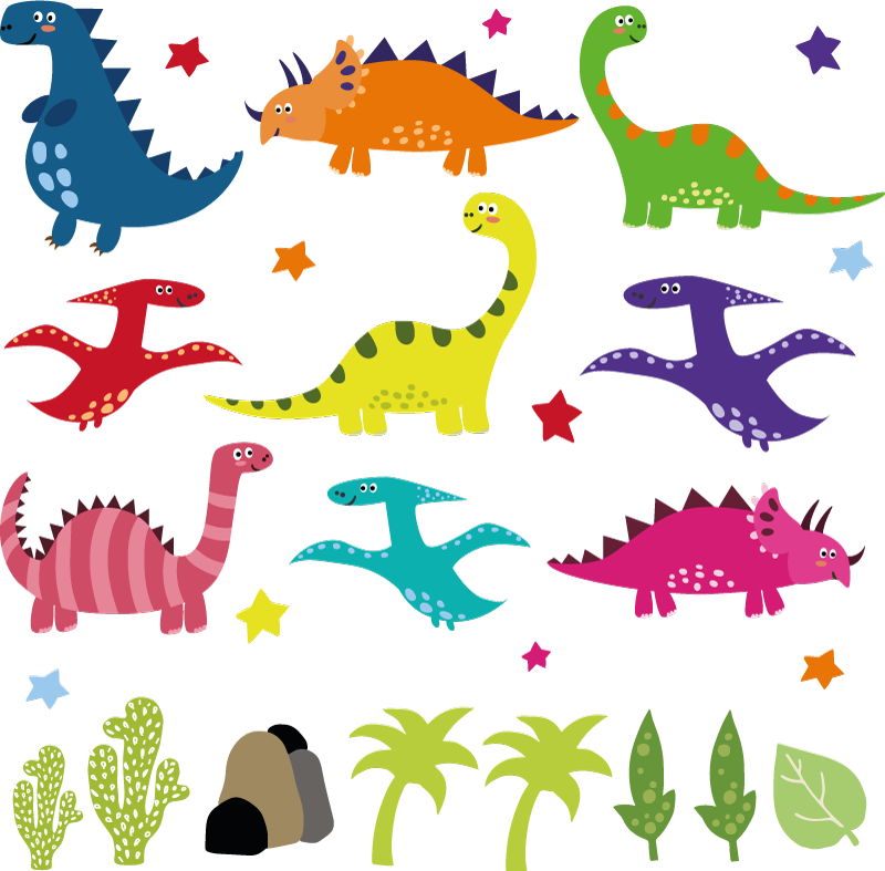 Tapete vinílico de animais dinossauros coloridos nórdicos - TenStickers