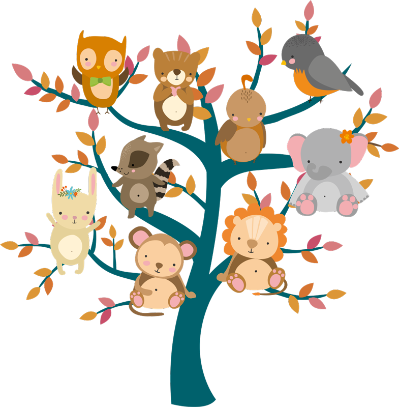 Tapete vinílico de animais Árvore com filhotes - TenStickers