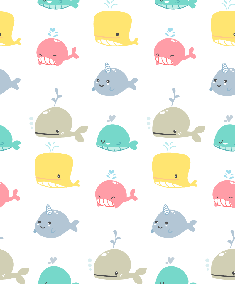 Tapete vinílico de animais baleias coloridas bebê - TenStickers