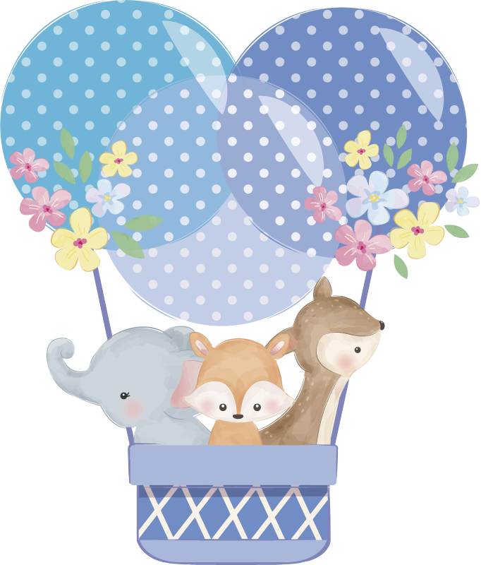 Tapete vinílico de animais balão de ar quente aquarela - TenStickers