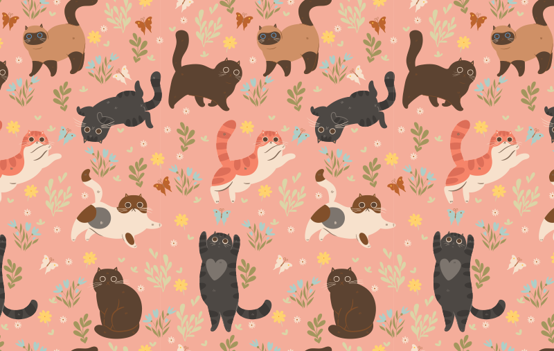 Tapete vinílico de animais padrão contínuo de gatos - TenStickers