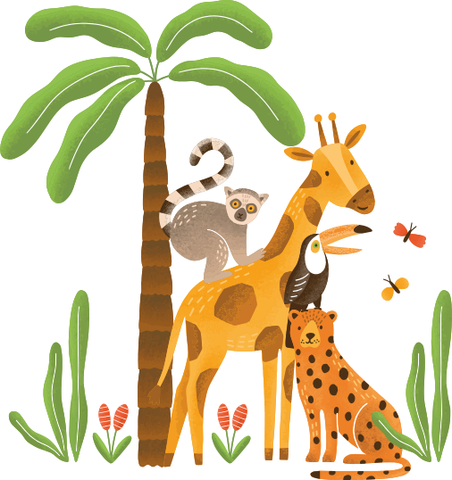 Tapete vinílico de animais brincando na selva - TenStickers