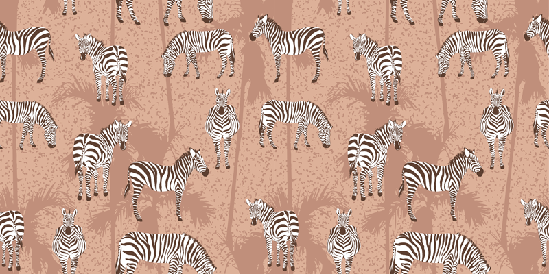 Tapete vinílico de animais zebra e palmeiras marrons - TenStickers