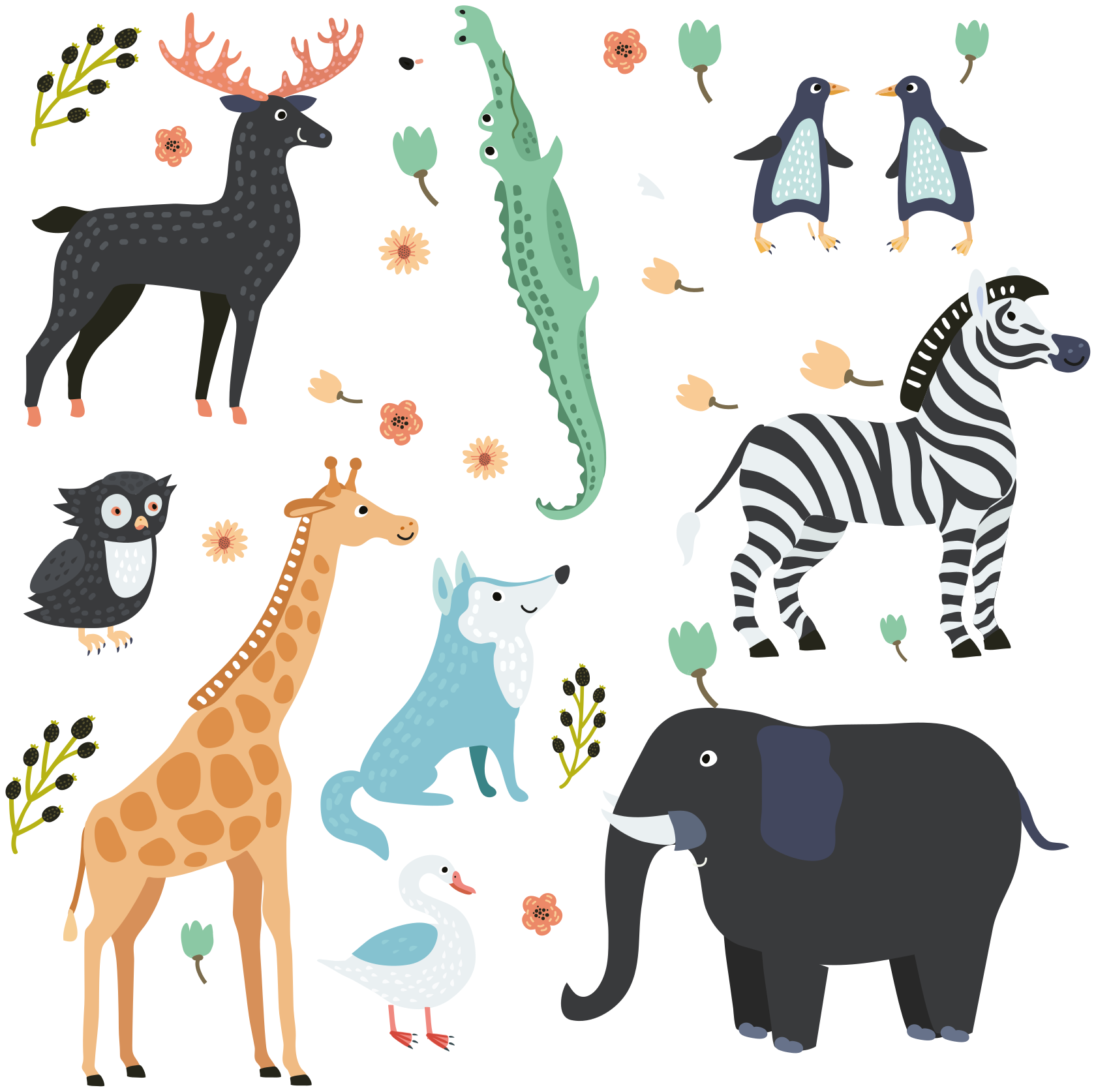 Tapete vinílico de animais felizes no parque - TenStickers