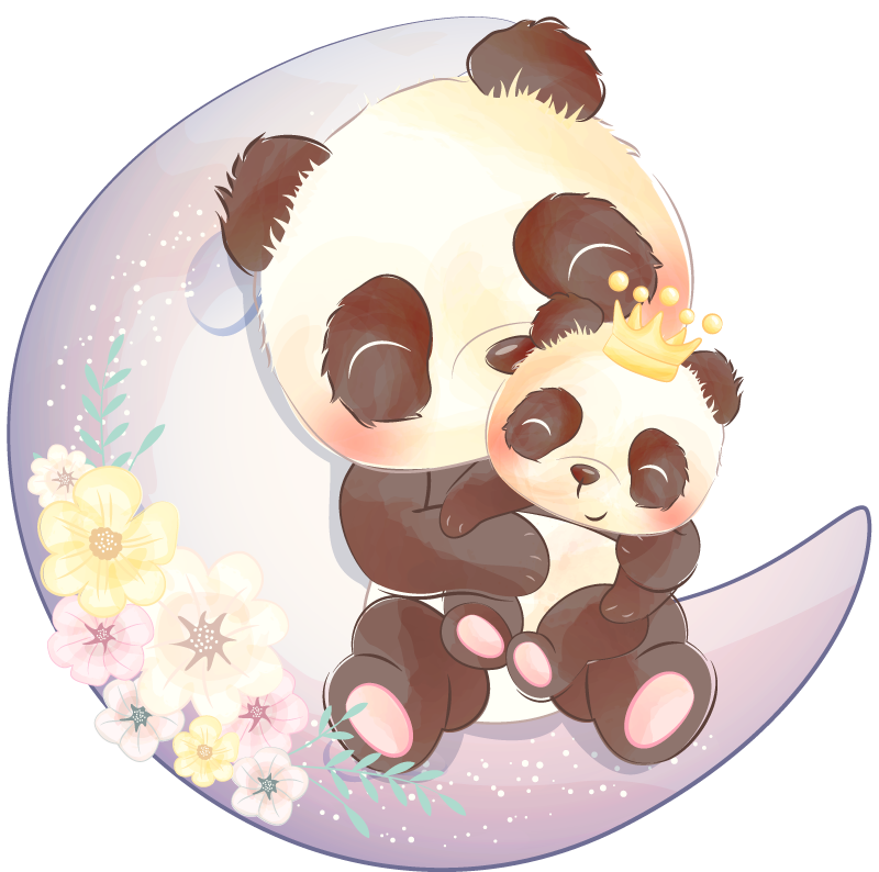 Tapete vinílico de animais dois pandas na lua - TenStickers