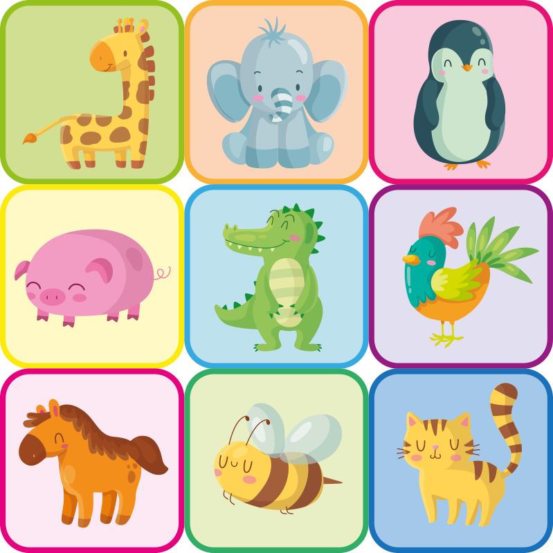 Tapete vinílico de animais em azulejos coloridos - TenStickers