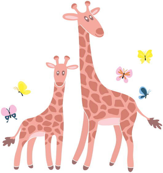 Tapete vinílico de animais girafa borboleta mãe e filhote - TenStickers